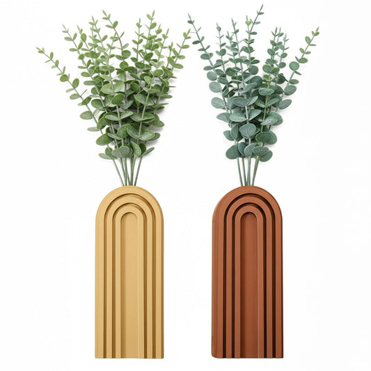 2 Pack Wood Wall Planter Vase Set with Artificial Eucalyptus, Modern Farmhouse Hanging Planters for Indoor Plants, Boho Home Wall Decor for Living Room, Bedroom, Office, Entryway, Hallway, Patio
