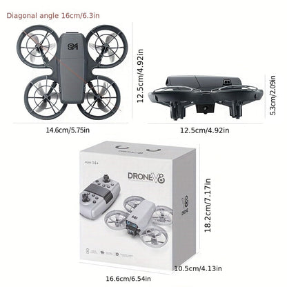 Mini Remote-Control Drone With Camera, A Quadcopter Featuring a Full-Guard Propeller Design to Reduce Collision Risks, With Cool LED “Eye” Lights and Flashing Tail Lights. Obstacle Avoidance, Optical Flow Positioning, 90° Adjustable Camera, Altitude Hold,