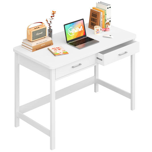 4NM 39.4" Computer Desk with Drawer, Morden White Home Office Desk, Study Writing Table with Storage for Small Spaces,Vanity Desk Makeup Table for Bedroom - White