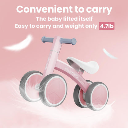 Baby Balance Bike for 1 Year Old Boys Girls, Toddler First Bike with 4 Colorful Lighting Wheels | 10-36 Month Toddler Balance Bike | First Birthday Gifts (Baby Pink)