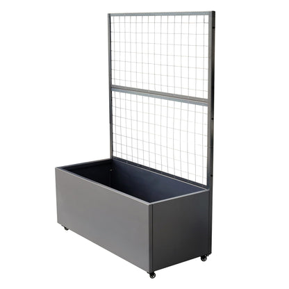 Metal Rolling Planter Box with Lattice Trellis, Modern Steel Planter Box Trellis Corten Trough Planter with Casters 66” x 46” x 21” (Original Metal)