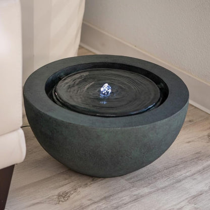 XBrand 19.8" W Round Sphere Water Fountain Indoor Outdoor with LED Light, Polyresin Bubbler Feature for Patio Garden Yard Home Décor, Dark Green