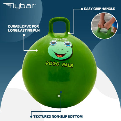 Flybar Hopper Ball for Kids, Inflatable Bouncy Ride-On Ball w/ Handle for Indoor & Outdoor Active Play, Includes Pump, Jump Ball Toy for Boys & Girls, Supports Up to 165 lbs, Ages 3+, 18-Inch, Small