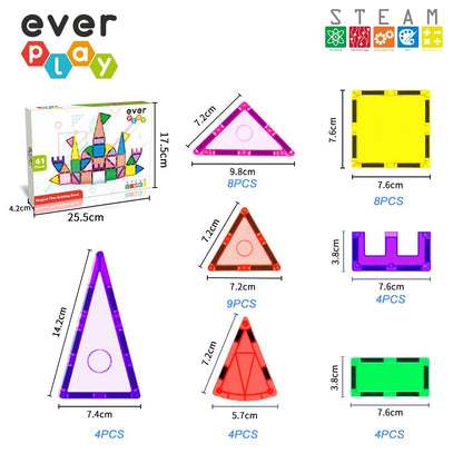 Everplay Magnetic Tiles Starter Set Building Blocks Toys STEM Educational Learning Magnet Toy Preschool Montessori Boys & Girls Smart Unlimited Creative Kit Games Gifts for Age 3+ Kids Toddlers