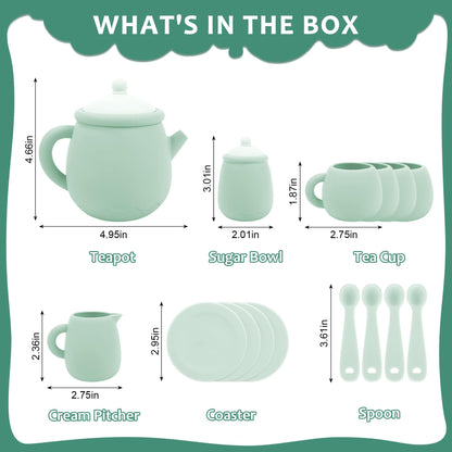 MCGMITT Silicone Tea Set, Tea Party Set for Little Girls Boys, 15 Pcs BPA Free Dishwasher Safe Pretend Tea Set for Toddlers Kids Age 3-6, Cute Toy Kitchen Accessories for Children Birthday Gifts