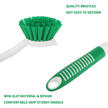 Dish Brush with Handle, 2 Pack Scrub Brushes with Built-in Scraper for Cleaning Kitchen, Pots, Pans and Sink, Scrubber Washing Tools, Green