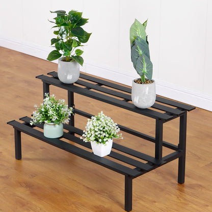 DHYGOTFUR Sturdy 2-Tier Metal Plant Stand for Outdoor & Indoor, Decorative Planter Display Shelf Unit for Garden Patio Balcony Living Room