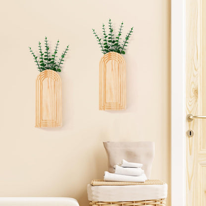 2 Pcs Wooden Wall Vase Set for Decor with 10pcs Artificial Eucalyptus Plants-Boho Hanging Planter Modern Farmhouse Wall Decor for Bathroom Living Room Dining Room Bedroom Kitchen