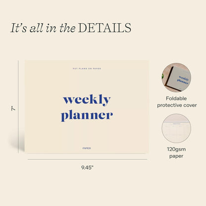 Papier Joy Weekly Desk Planner - Beige | 1 Page Per Week | Weekly Plan Section & Next Week Notes | TearOff Design | Table Top Office Essentials | 52 Sheets | Undated | Time Management & Organizer Gift