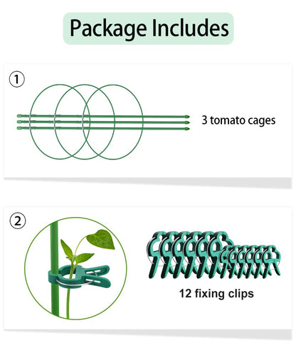 Alliico Plant Support Cages for Climbing Plant 20" Flower Cherry Tomato cage with Stand Stakes and Stable Support Rings, 3 Pack with 12 Clips (20")