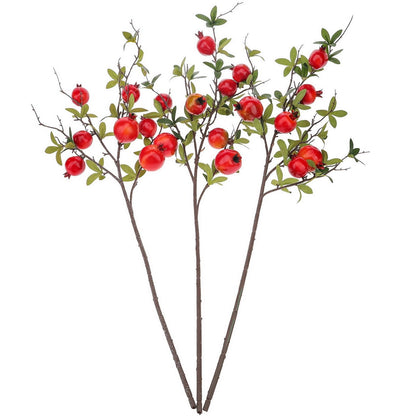 Woration 3PCS Artificial Pomegranate Tree Branches 37.4 inch Fake Vivid Fruit Pomegranate Berries Branches Lifelike Props Vase Home Party Decoration