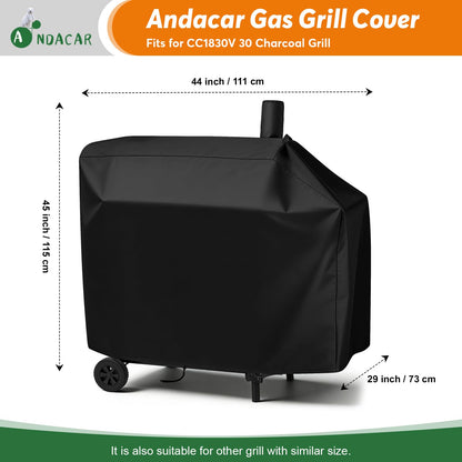 Andacar Charcoal Grill Cover for CC1830V 30 Charcoal Grill, Smoker Grill Cover for Outdoor Grill Waterproof BBQ Grill Cover - 44" L×29" W×45" H, Black