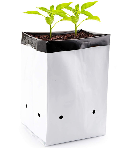 Lawei 100 Pack 1 Gallon Plastic Grow Bags - Black and White Plant Nursery Bags Seeding Bags for Vegetable Flower Plant, Thick Plastic Bag for Potting Seedlings, and Rooting, Square Shape