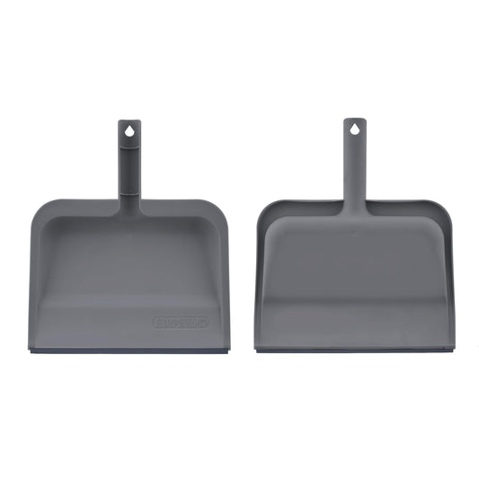 Superio Clip-On Dustpan with Rubber Lip - 10-inch Wide Durable Plastic Dust Pan with Comfort Grip Handle, 2-Pack (Grey)
