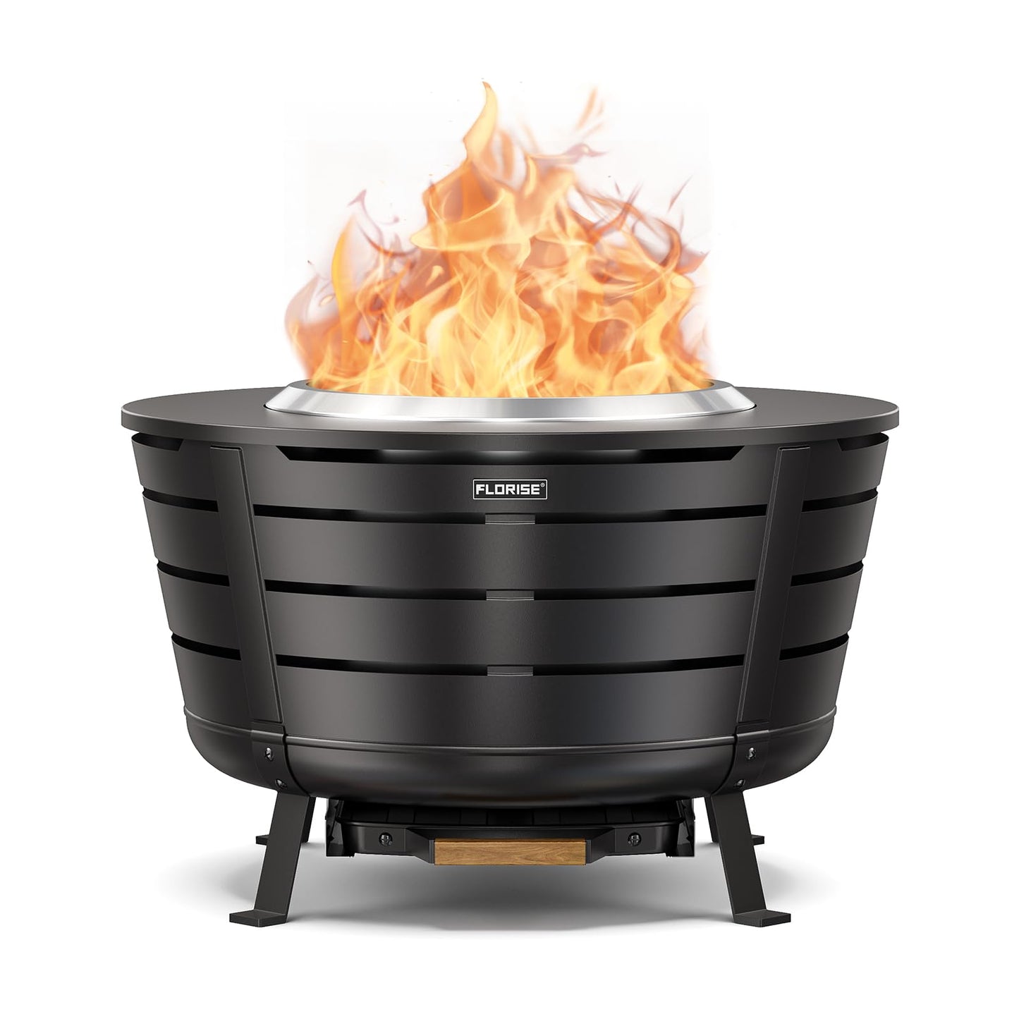 26.5 Inch Smokeless Fire Pit, Outdoor Portable Fire Pit with Stand, Removable Ash Pan & Heat Shield, Large Wood Burning Firepit Bonfire for Outside, Backyard, Patio,Camping