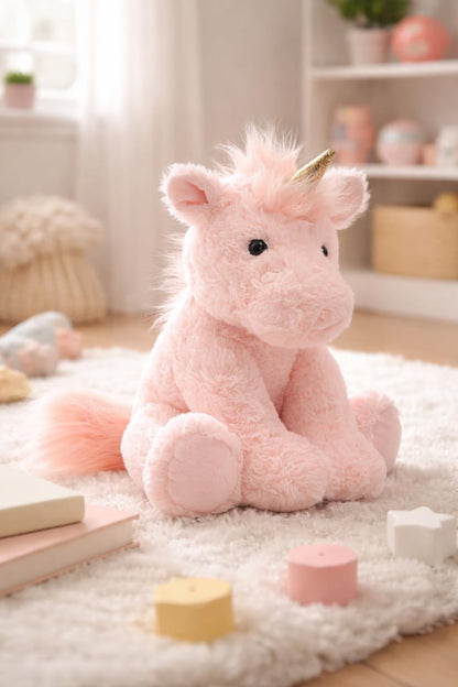 Laila and Lainey Pink Unicorn Stuffed Animal – 10” Fluffy Plush Unicorn with Gold Sparkly Horn for Girls