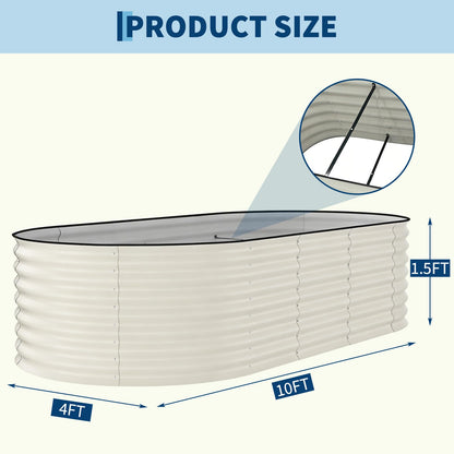 Garvee 2 Pack 10x4x1.5ft Galvanized Raised Garden Bed Kit, Oval Metal Planter Boxes with Anti-Cut Safety Edges, Rust-Resistant Deep Root Planters for Outdoor Vegetables, Flowers, Herbs, Beige