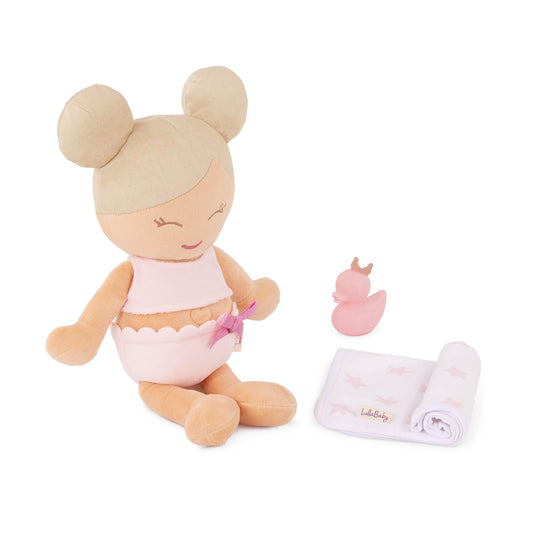 LullaBaby – 14-Inch Bath Doll – Fair Skintone & Blonde Hair Baby Girl Doll with Accessories – Soft Plush Body – Real Water Play – Toddler Toy – Ages 2+