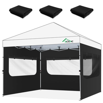 Acepic Instant Canopy SunWall for 10x10 Pop Up Canopy Frame with Mesh Window and Zipper, 99% Rainproof and UV Protection for Outdoor, Viewing the Scenery, and Ventilation (3 PCS Sidewalls Only, Black)