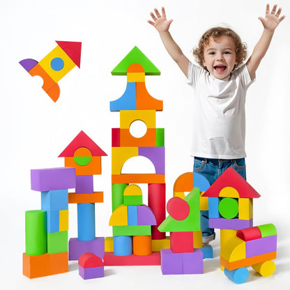 Pairez Toys Large Foam Blocks for Toddlers 3-5 Years, Big Building Blocks Set, Soft Stacking Blocks, Education & Learning Montessori Toys for 3+ Years Old Boys&Girls (61PCS)