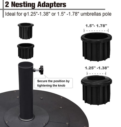 Koutemie 21 Inches Heavy Duty Metal Outdoor Patio Umbrella Base Stand Holder for 1-¼" or 1-½" Umbrella Poles, Black