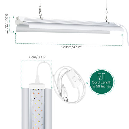 SZHLUX LED Grow Light 4ft 140W (2×70W) Full Spectrum 660nm 730 IR Included LED Plant Light for Indoor Plants, Super Bright Linkable Hanging Grow Light Sunlight Replacement Strip with Reflector