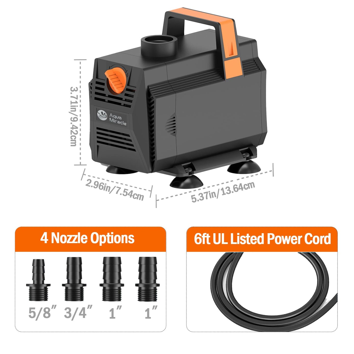 AquaMiracle 880GPH Aquarium Water Pumps (3330L/H, 45W) Fountain Pump Pond Pump Submersible Water Pump with Flow Control for Fountain, Waterfall, Statuary, Filtration, Water feature, Hydroponics