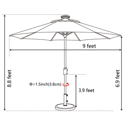 EliteShade USA 10-Year-Non-Fading 9ft Market Patio Umbrella, Commercial Grade Table Sun Umbrella with 80 Solar LED Lights, Crank Open, Windproof & UPF 50+ UV Protection for Garden, Deck, Pool, Backyard, Forest Green