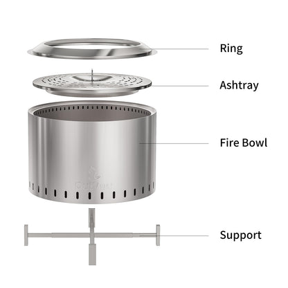 OutVue 22 inch Stainless Steel Smokeless Fire Pit, Outdoor Smokeless Firepit, Wood Burning Fire Pits for Camping, Bonfire, Low Smoke Firepit for Outside (Vertical Hole)