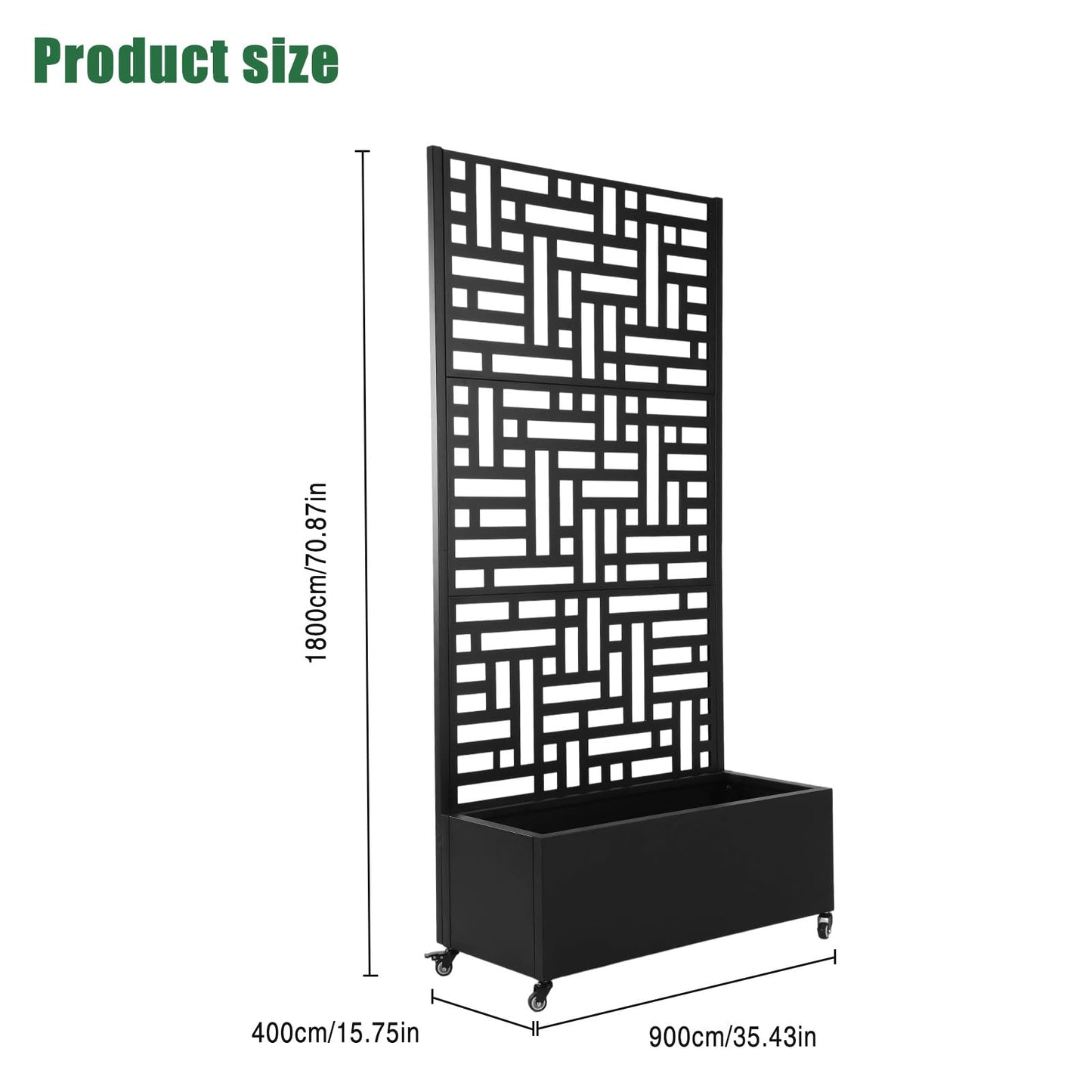 Hubxinly 70.87x35.43x15.75 Inch Metal Planter Box with Trellis and Wheels Privacy Screen Planter with Drainage Holes Outdoor Garden Box for Climbing Plants Vine