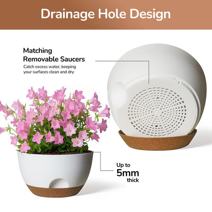 12 Inch Large Self Watering Pots, 2 Pack Plant Pots with Drainage Holes and Saucers, Self Watering Planter for Indoor Outdoor Garden Plants and Flowers (White)