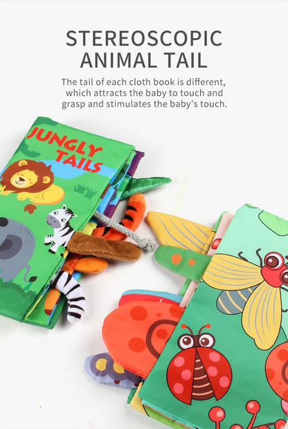 GZYFUVALW Baby Cloth Book Toys with Tails, Stroller Soft Toys for Infant Baby 0-18 Months (Insects)