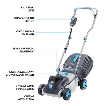 RB 40V 13-Inch Brushless Cordless Lawn Mower with 4.0Ah Lithium Battery & Fast Charger, 2-in-1 Lightweight Mower for Small Yards, Foldable Handle, 5 Cutting Height Adjustments