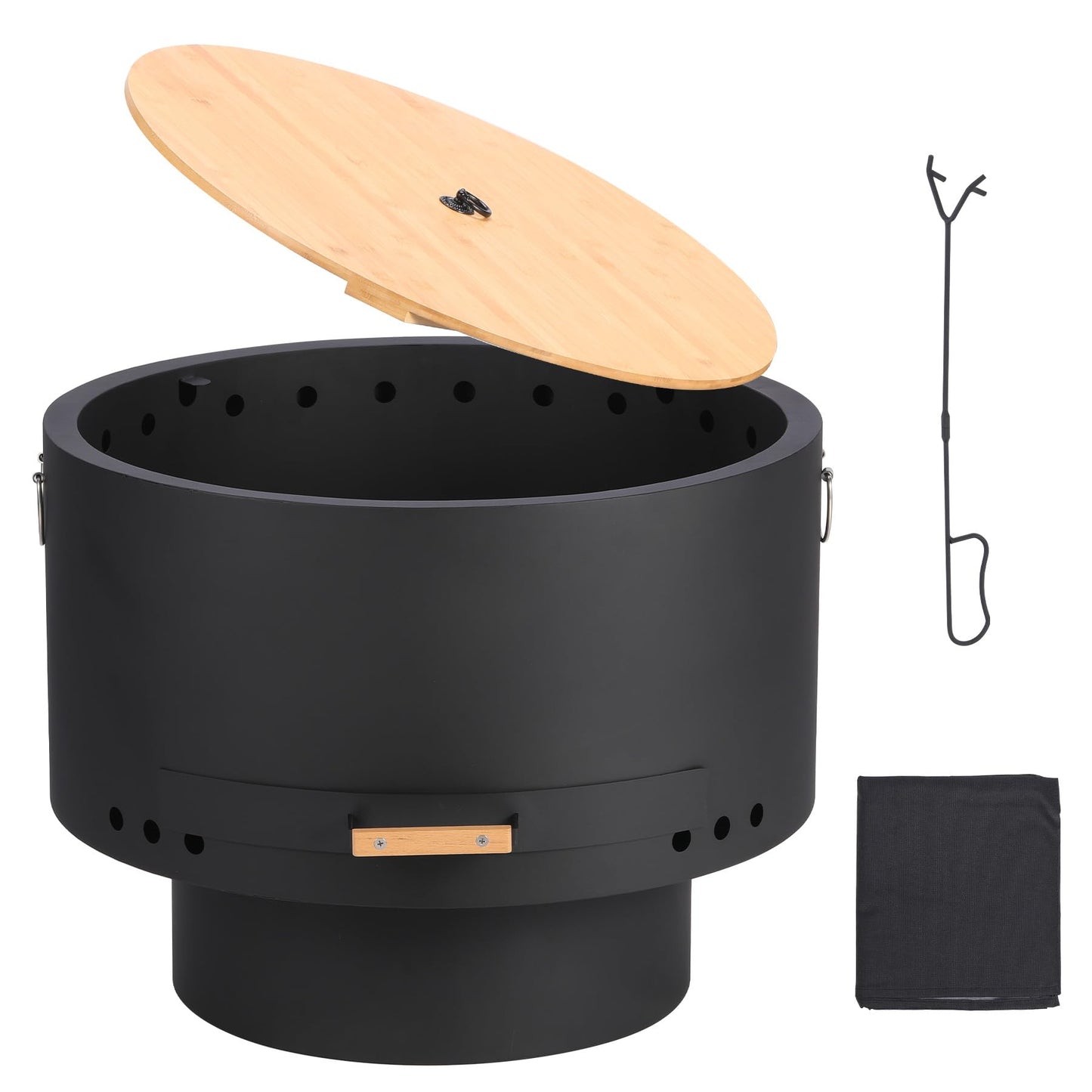 GarveeLife 26 in Smokeless Fire Pit with Removable Ash Pan, Wood Burning Firepit Table with Lid&Fire Poker,Smokeless Outdoor Fireplace with Dust Bag, Outdoor Fire Pits for BBQ, Table, Bonfire, Camping