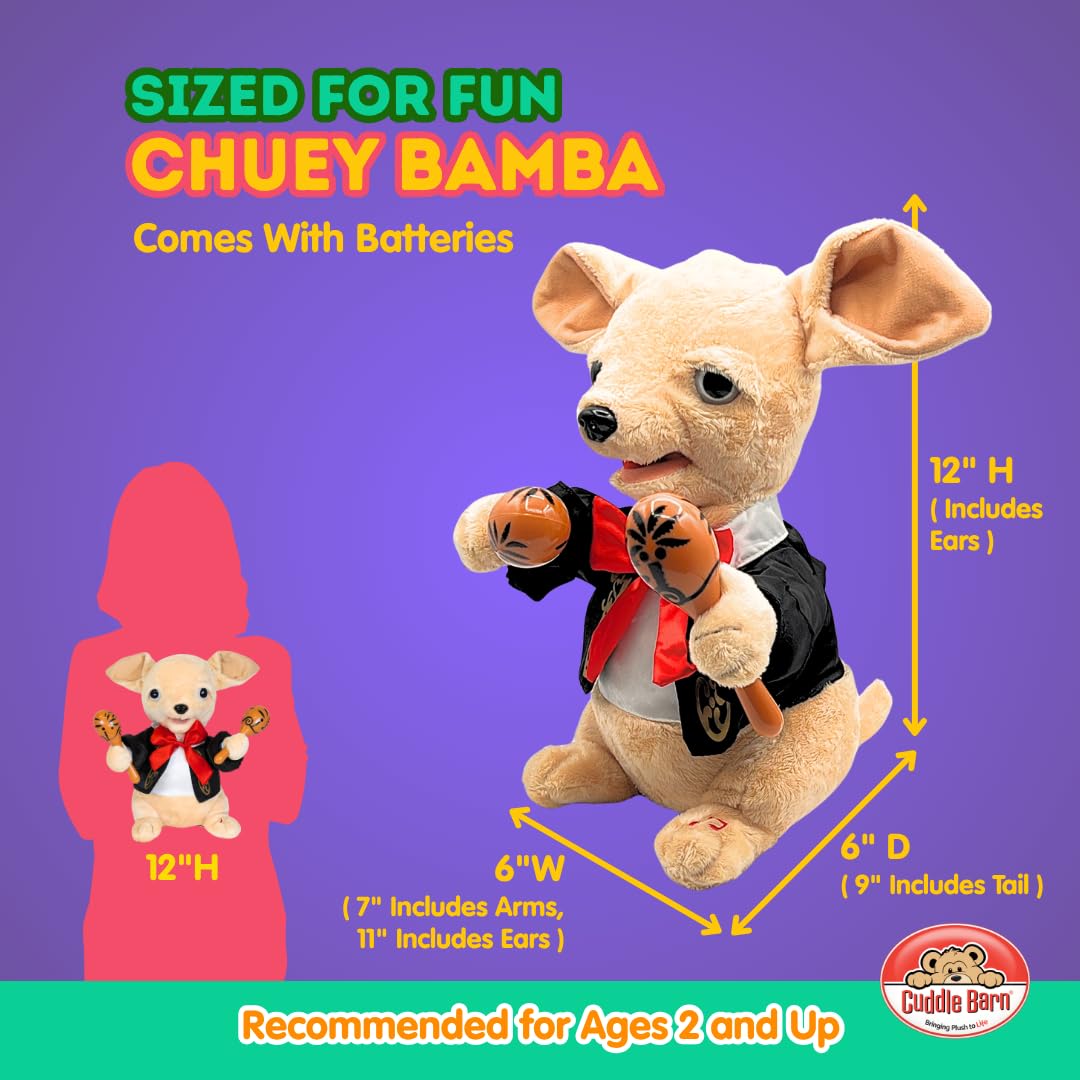 Cuddle Barn Chuey Bamba 12" Singing Chihuahua Animated Plush Toy, Shakes Maracas to La Bamba | Cinco de Mayo Party Gift | Great for Birthdays & Celebrations | Fun Toy for Kids, Adults