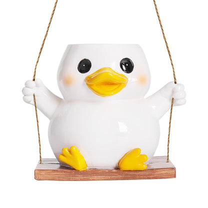 UMESONG Cute Swing Duck Hanging Planters for Indoor Plants Small Succulent Pots with Drainage Hole Unique Resin Outdoor Plant for String of Pearls Gift Ideas for Mother Day Christmas