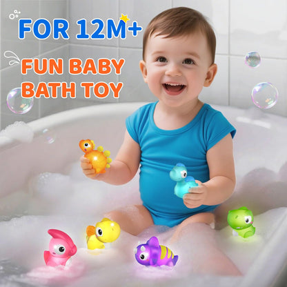 Light Up Bath Toys for Kids Ages 1-3, Dinosaurs Water-Activated Toys, Bathtub Toys for Toddlers 2-4, Pool Floating Water Bath Toys for 1 2 Year Old Boy Girl Gifts - 6 Packs