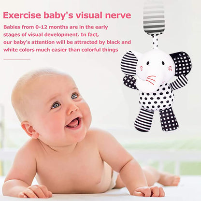 2Pcs Hanging Rattle Toys for Babies, Hanging Baby Toy, Car Seats Stroller Toys with Wind Chime for Newborn 0-36 Months, Clip Hanging Plush Squeeze Toys, Best Birthday Gift for Newborn