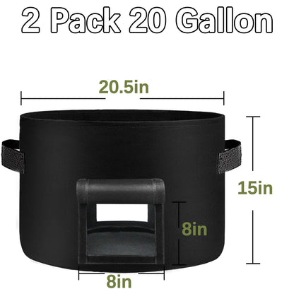 SORANGEUN 2-Pack 15-Gallon+2-Pack 20-Gallon Grow Bags with 2 Flaps and Reinforced Handles,Non-Woven Potato Grow Bags, Thickened Aeration Fabric Pots for Potatoes, Tomatoes, Flowers, and Vegetables