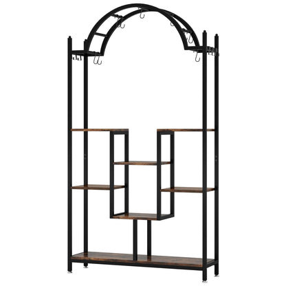 Tribesigns 5-Tier Tall Indoor Plant Stand, 74.8'' Arched Metal Flower Shelf with Hanging Hooks, Large Bonsai Pots Display Rack for Indoor, Balcony, Living Room