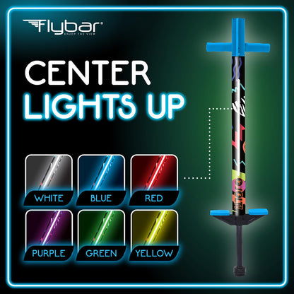 Flybar Jolt Pogo Stick for Kids, Perfect for Beginners w/Foam-Covered Metal Frame, Handles & Padding, Non-Slip Foot Pads, Wide Tip, Outdoor Active Play Toy for Boys & Girls, Ages 6+, Retro Rocket LED