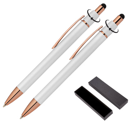 ExpressDesigns Fidget Pen for Adults - 2 Pack Stress Relief Pens with Gift Box - ADHD Anxiety - Metal with Rubber Grip - Focus for Office, Work (White-White)