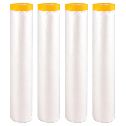 LOYORTY 4 Rolls 8.8 x 65 Feet Painters Plastic Sheeting, Pre-Taped Masking Film, Clear Drop Cloth for Painting, Automotive Covering and Appliance Protection