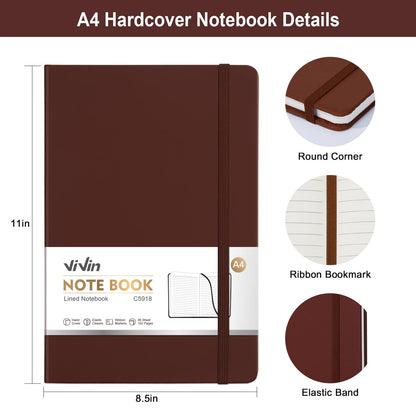 ViVin A4 College Ruled Notebook for Work, 8.5" x 11" Leather Hardcover Journal,192 Pages Professional Lined Notebook for Office & Business