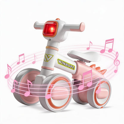 WinHope Baby Balance Bike for 1 Year Old Boys & Girls,Toddler Balance Bike for 12-36 Months Kids,4 Silent Wheels with Colorful Lights & Music,First Bicycle Ride on Toy Gifts (Pink)