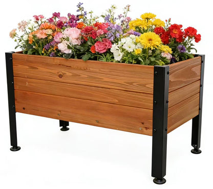 Borsynium Wooden Rectangular Flower Box with Short Iron Legs, Planting Bed for Flowers and Vegetables, Suitable for Garden and Balcony. Dimensions: 19.7x13.9x12.5 inches