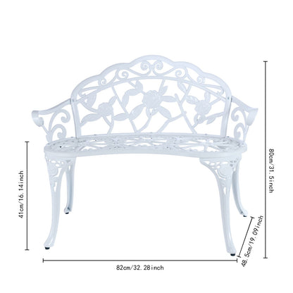 YKSY&YKSY Patio Garden Bench Metal Park Bench Cast Aluminum Outdoor Furniture with Floral Rose for Patio,Park,Lawn,Yard (White)