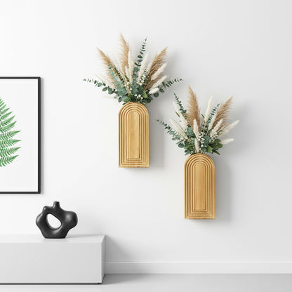 2 Pack Wood Wall Planter Vase,Wall Vases for Flowers Boho Walls Decor Wooden Vases Mounted Wooden Planters Holder Walls Plant for Living Room, Bedroom, Bathroom-11.75X5.45 Inches