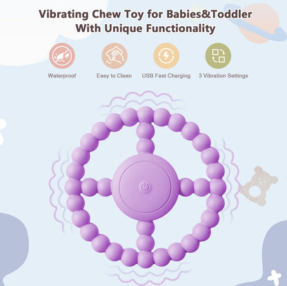 Vibrating Sensory Chew Toy – Baby Teether for 6-12 8-18 Months, Autism Sensory Toys for Kids, Toddler Travel Essential & 1-2 Year Old Christmas Boys Girls Gift Idea (Purple)