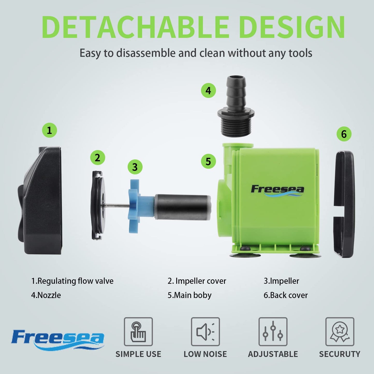FREESEA Fountain Submersible Water Pump: 800GPH 45W Adjustable Small Pond Pump with 5ft Tubing Hose and 3 Nozzles 10ft High Lift for Outdoor | Hydroponics | Waterfall | Aquarium | Fish tank